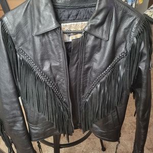 Leather fringe coat with zip out liner